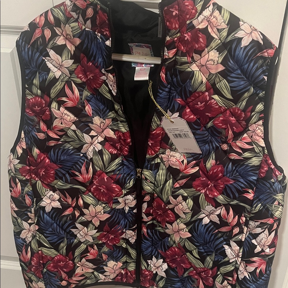 Floral Women's Vest with Black and Red Accents